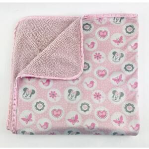 Disney Baby Minnie Mouse Pink Sherpa Style Blanket Bird Butterfly Flower Heart